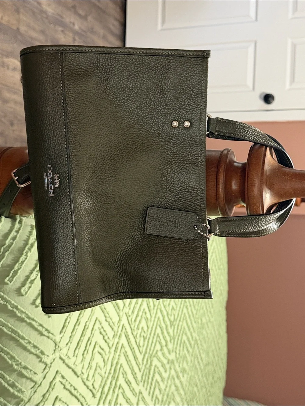 Coach Olive Pebbled Leather Messenger Bag with Removable Strap